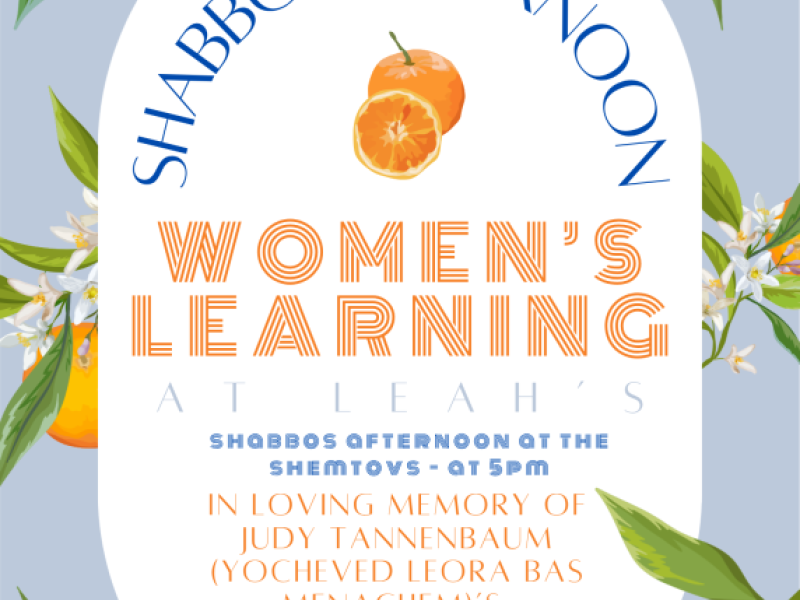 Women's Learning - Shabbos at 5pm