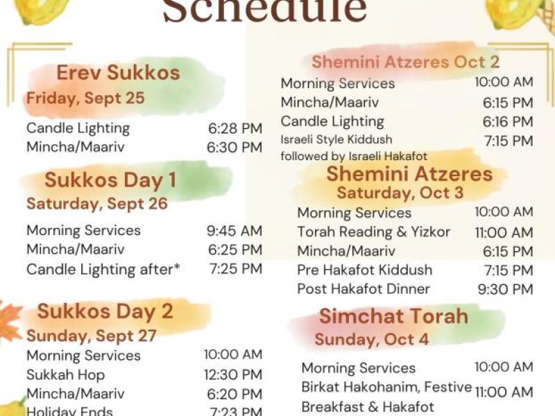 Shemini Atzeret and Simchat Torah Schedule